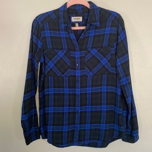 Express Blue & Green Plaid Boyfriend Flannel Shirt - XS